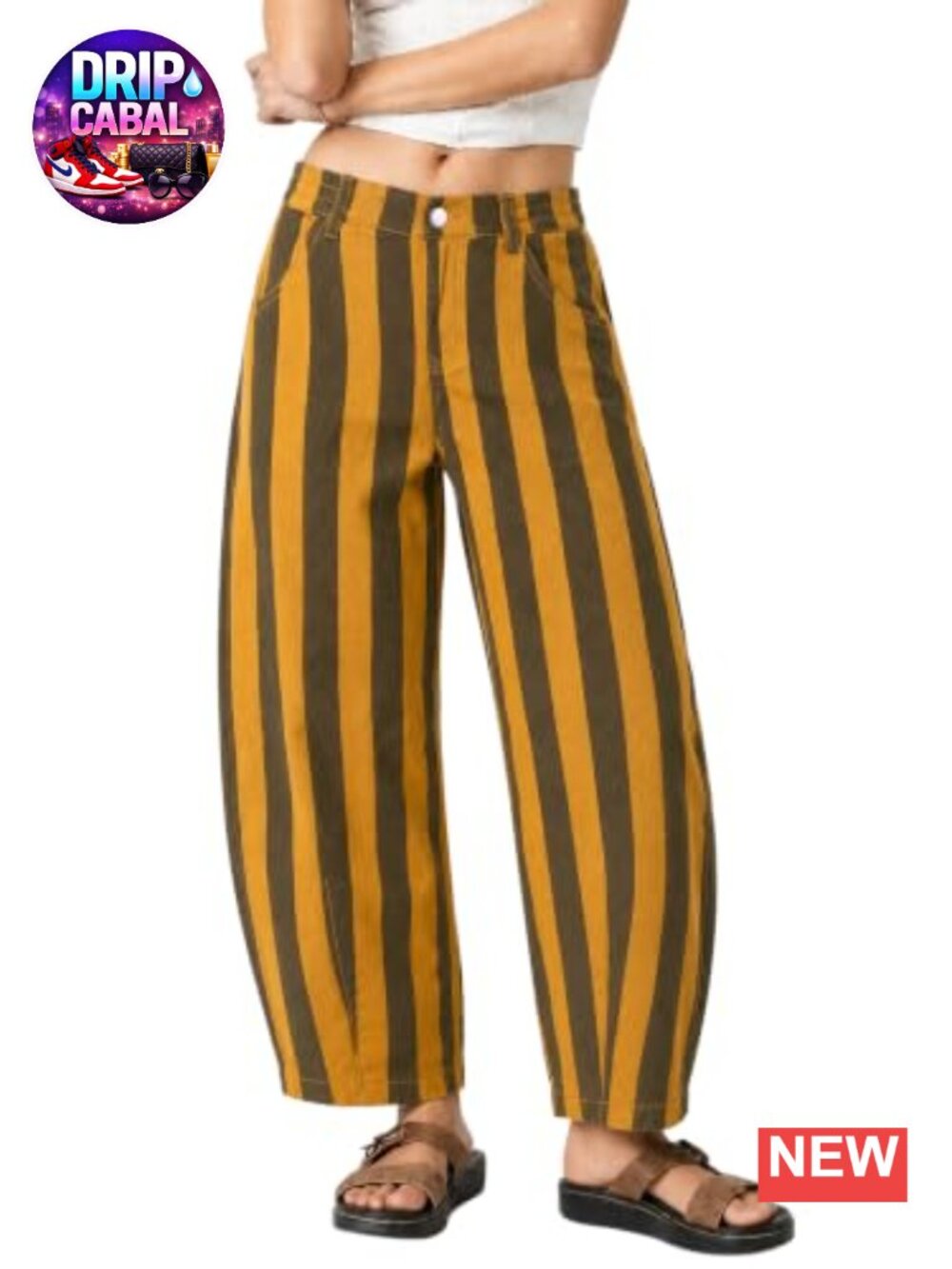 High Waisted Cropped Striped Barrel Jeans Y2K Denim Pants Stretch Cotton Blend